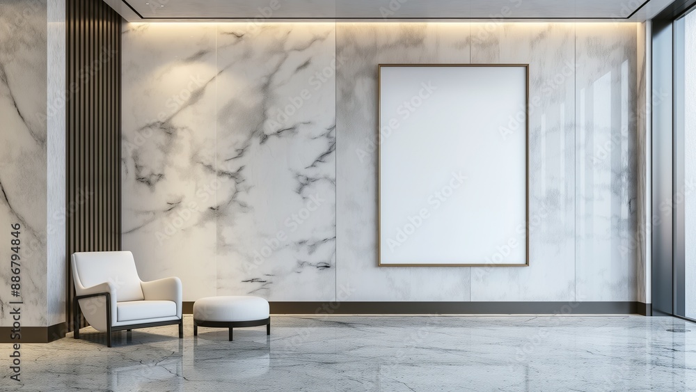 Blank canvas mockup in a room with marble walls Blank canvas mockup in a room with marble walls