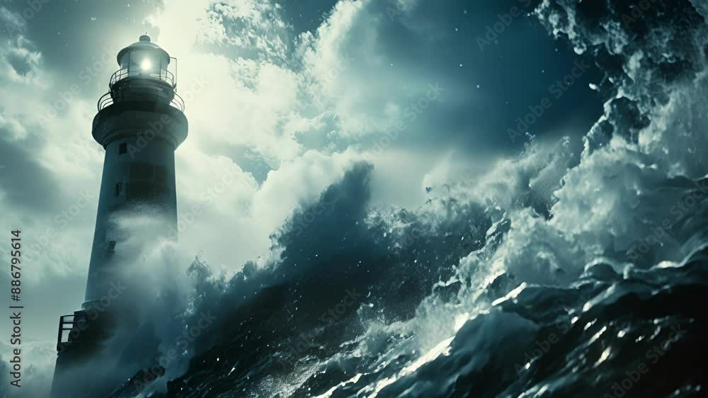 The solarpowered lighthouse stands resilient in the face of storms and rough weather constantly providing a guiding light for ships. The solarpowered lighthouse stands resilient in the face of storms and rough weather constantly providing a guiding light for ships.