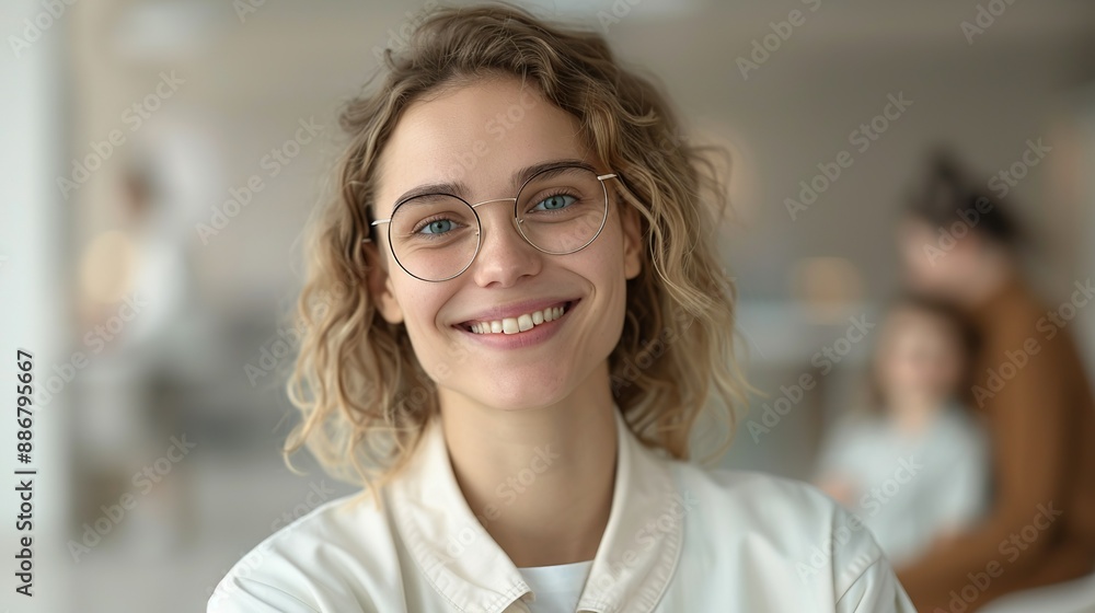 Social worker smiling while interacting with a family in a community center representing compassion, support, and social service Portrait, Realistic Photo, High resolution, Half-body picture, , Social worker smiling while interacting with a family in a community center representing compassion, support, and social service Portrait, Realistic Photo, High resolution, Half-body picture, ,