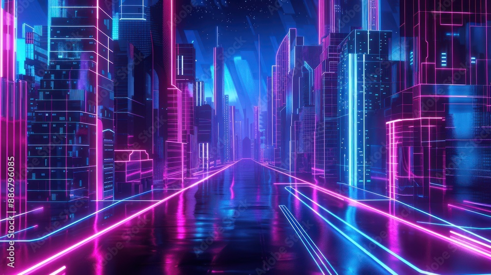 Fototapeta premium Neon Cityscape: A Futuristic Vision