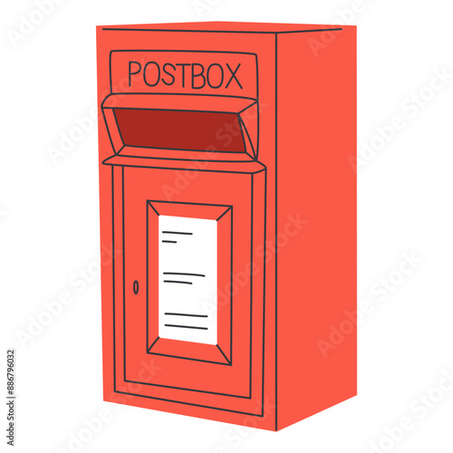 Red classic post box isolated on white background . Mail box icon. Letterbox. Vector illustration