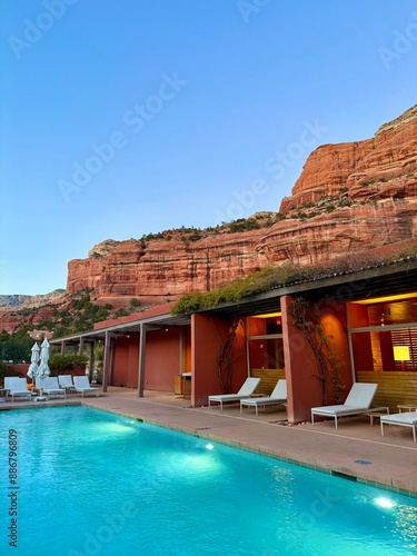 Pool and spa area in the relaxing scenic red rock canyon