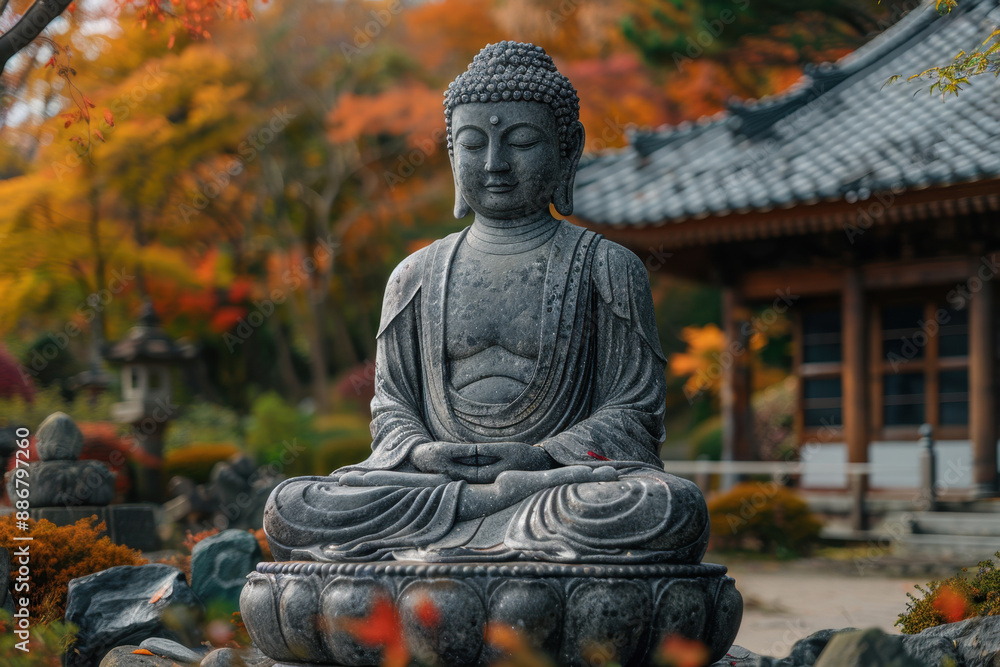 Buddha statue outdoors in the chinese autumn garden Buddha statue outdoors in the chinese autumn garden