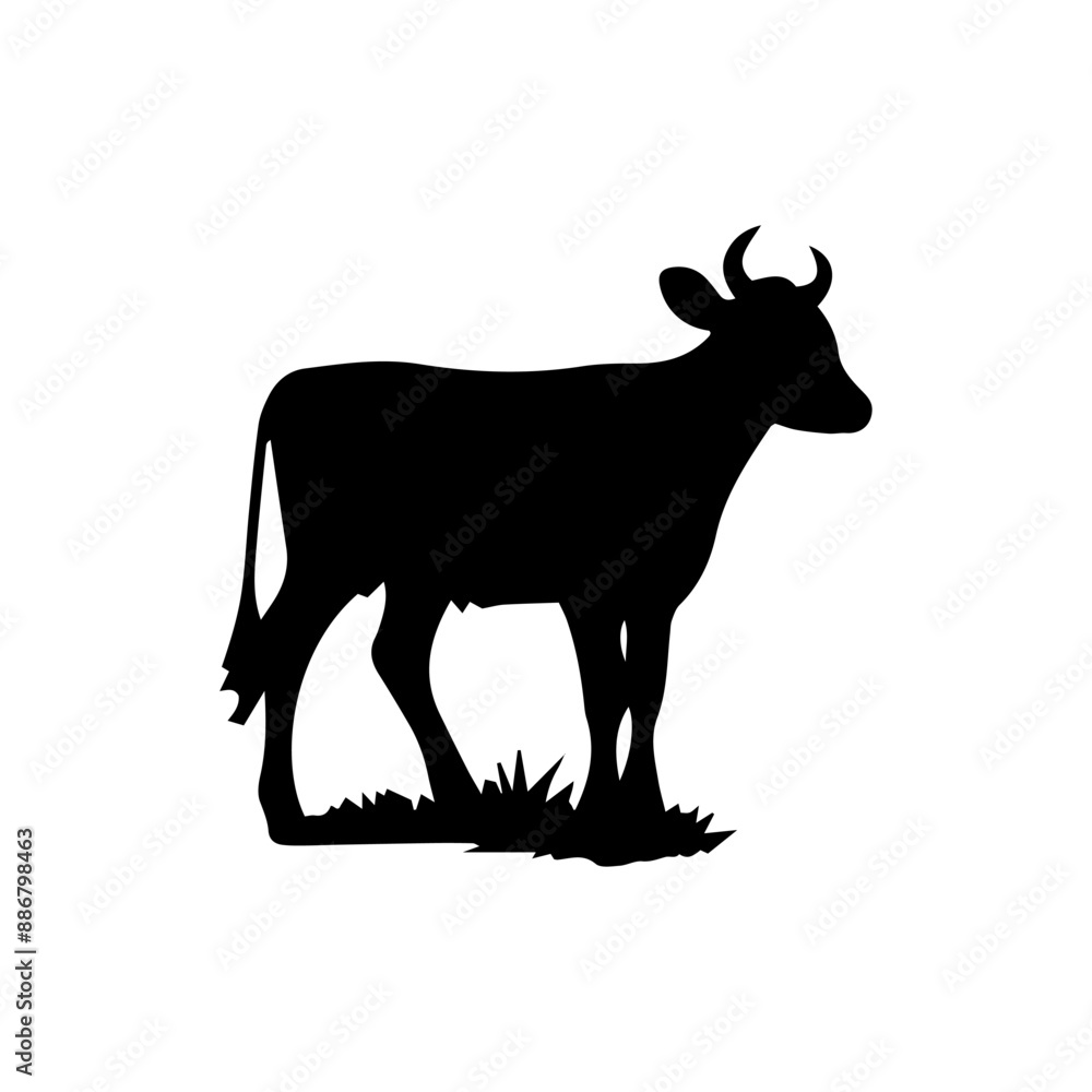 Vector illustration. Silhouette of a black cow on a white background. Vector illustration. Silhouette of a black cow on a white background.