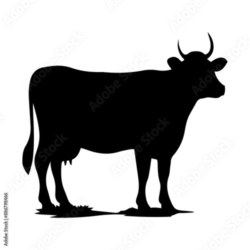 Vector illustration. Silhouette of a black cow on a white background.
