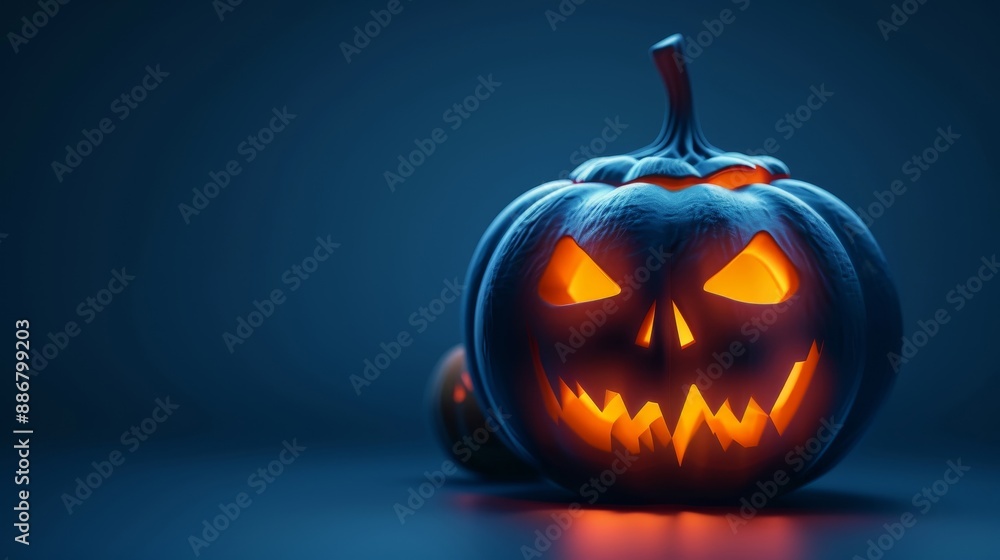 Glowing Jack-o'-lantern with a menacing expression in a dark and eerie setting, perfect for Halloween decorations and spooky season themes. Glowing Jack-o'-lantern with a menacing expression in a dark and eerie setting, perfect for Halloween decorations and spooky season themes.