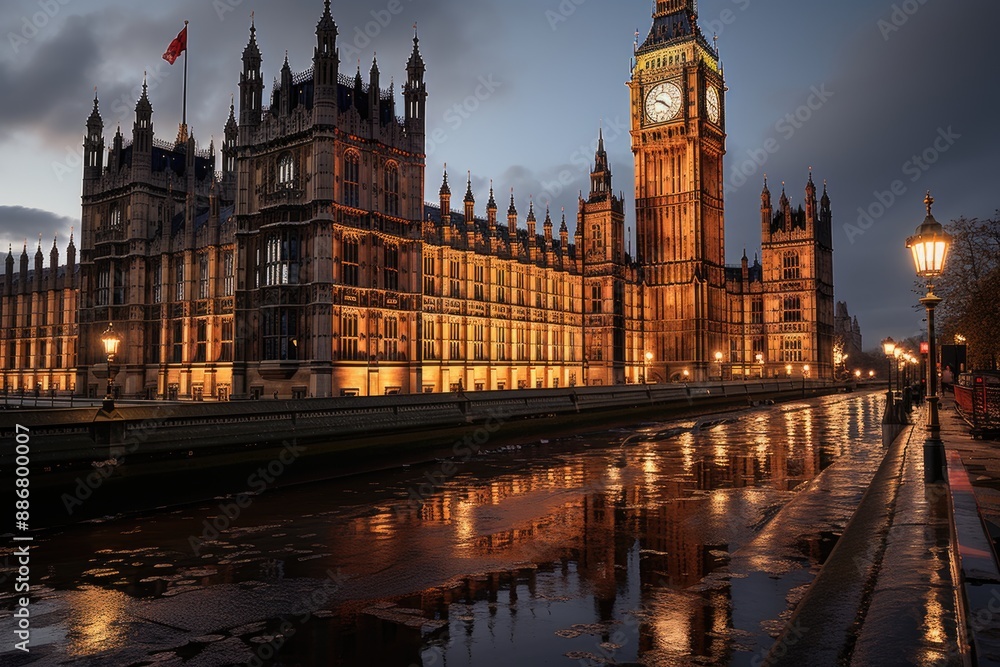 Parliament and Big Ben houses in London with Cloudy in Fundo, generative IA