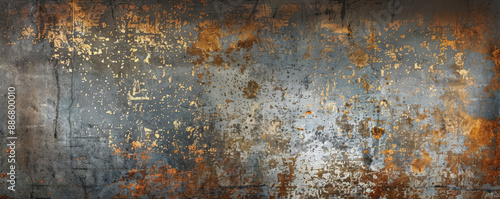 An abstract background with a distressed metallic panel, displaying a mix of rust and oxidation textures, against a gradient of dark grays and browns. The weathered metal adds a rugged and raw