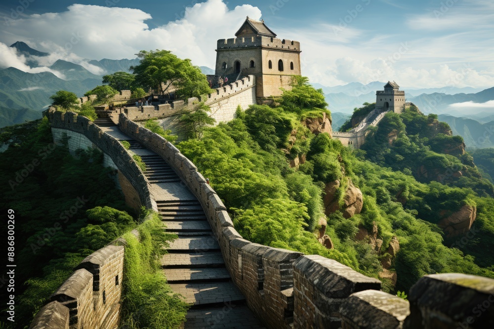 China's Great Wall of China Digital Art Style Horizontal Painting Side Horizonte, generative IA China's Great Wall of China Digital Art Style Horizontal Painting Side Horizonte, generative IA