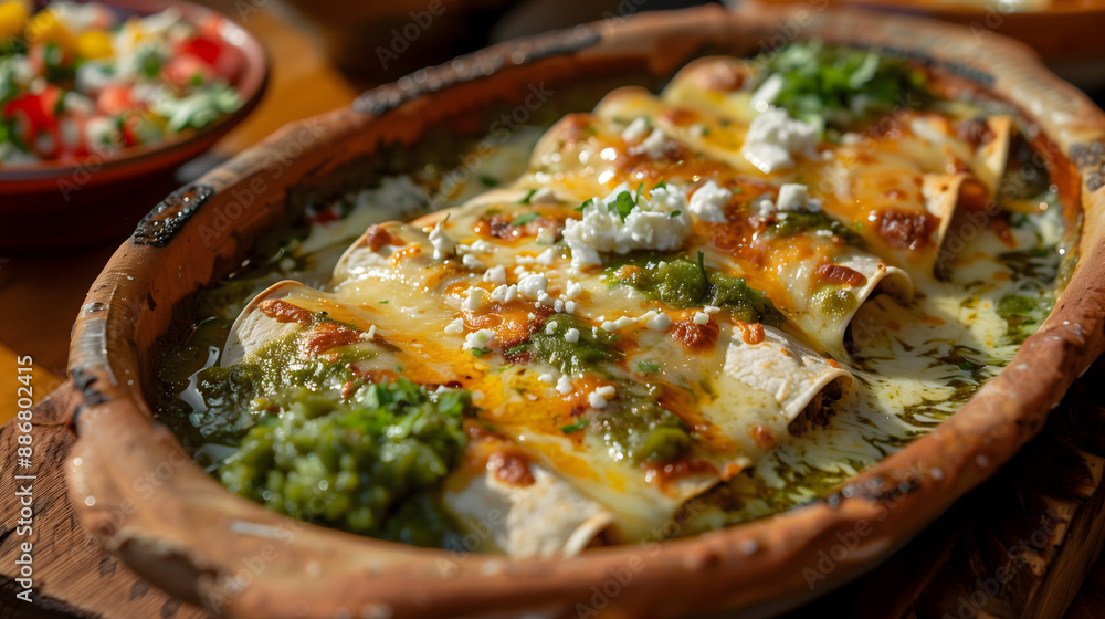 Delicious Cheese Enchiladas with Green Sauce in a Baking Dish Delicious Cheese Enchiladas with Green Sauce in a Baking Dish
