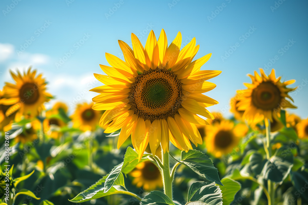 Sun-Kissed Sunflower Field under a Clear Blue Sky Sun-Kissed Sunflower Field under a Clear Blue Sky