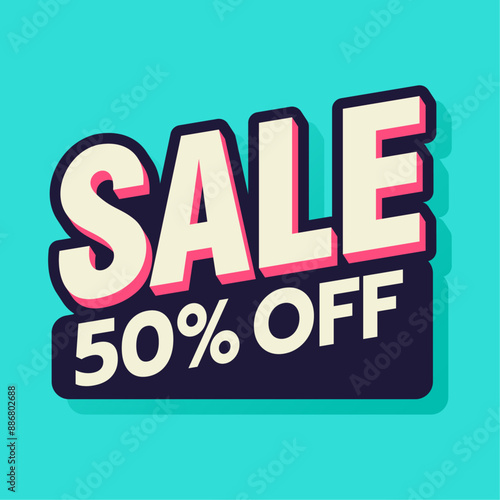 This bold sign displays "SALE 50% OFF" in vibrant colors. The eye-catching design is perfect for promoting half-price discounts and special sale events in retail settings.