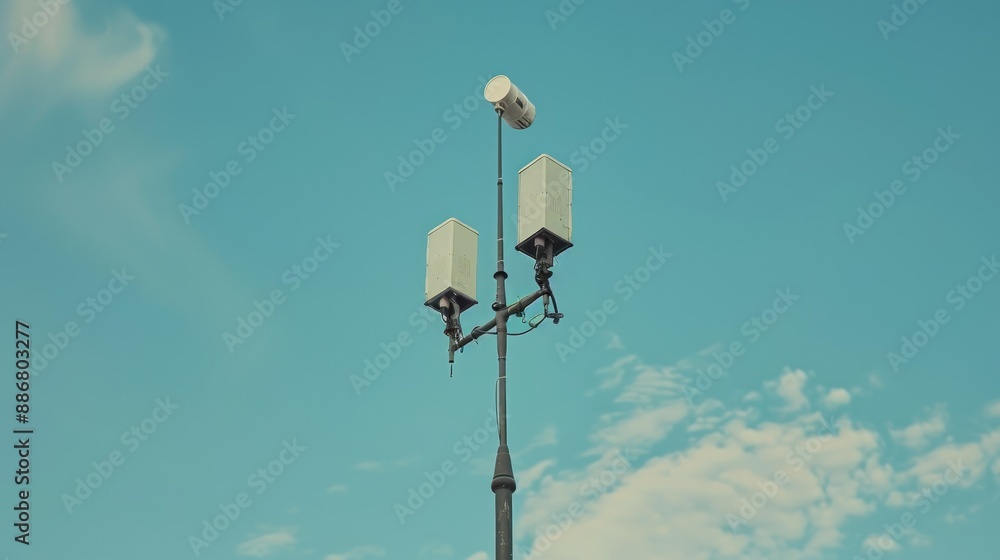 Small 5G antenna on a street light pole Small 5G antenna on a street light pole