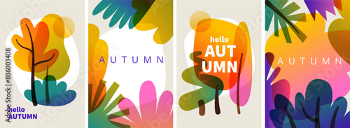 Autumn colorful abstract background, poster, card, cover. Bright trees, bushes, park, wood, forest. Nature concept. 