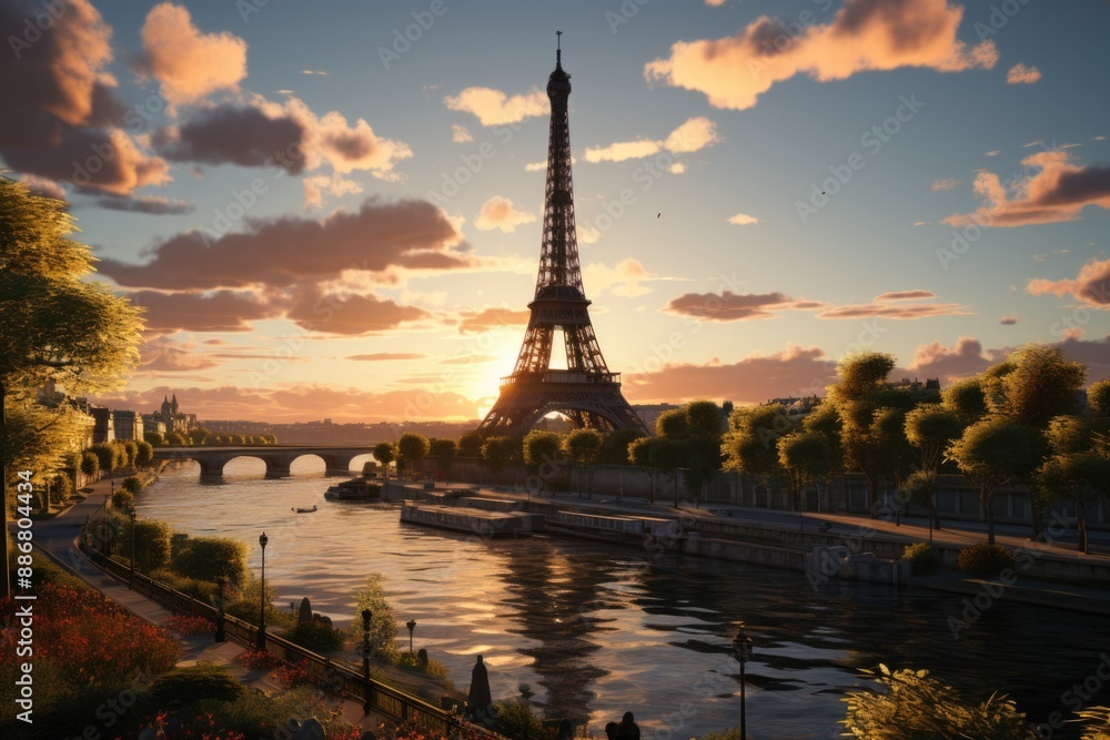 Obraz premium Eiffel Tower is famous and the best destinations in Paris and France., generative IA