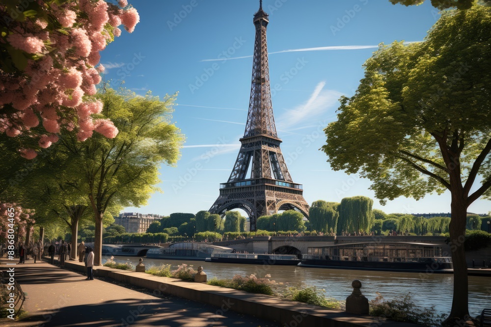 Fototapeta premium Eiffel Tower is famous and the best destinations in Paris and France., generative IA
