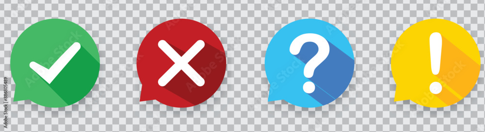 Obraz premium Set of round marks, cross, exclamation point, checkmark icons, buttons.vector eps10