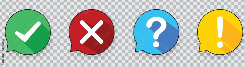 Obraz premium Set of round marks, cross, exclamation point, checkmark icons, buttons.vector eps10