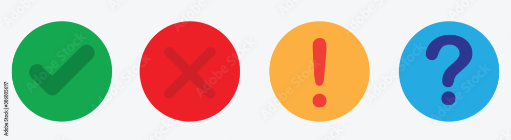Set of round marks, cross, exclamation point, checkmark icons, buttons.vector eps10 Set of round marks, cross, exclamation point, checkmark icons, buttons.vector eps10
