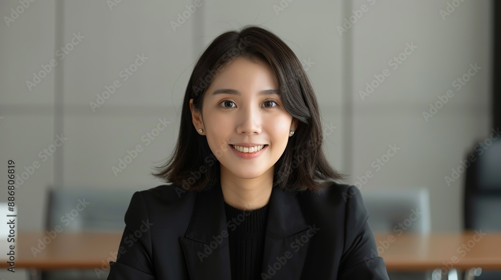Asian businesswoman smiling while negotiating a deal in a corporate boardroom representing business acumen and confidence Portrait, Realistic Photo, High resolution, Half-body picture, Minimalism, Asian businesswoman smiling while negotiating a deal in a corporate boardroom representing business acumen and confidence Portrait, Realistic Photo, High resolution, Half-body picture, Minimalism,