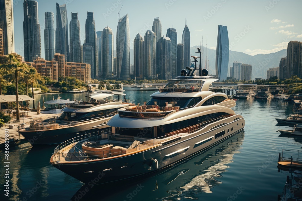 Obraz premium In the United Arab Emirates, he created the horizon of Dubai Marina, generative IA