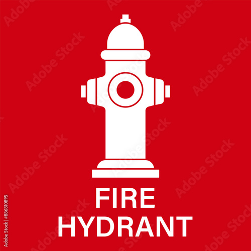 Fire Hydrant Icon Symbol. Vector Illustration Isolated on Red Background.