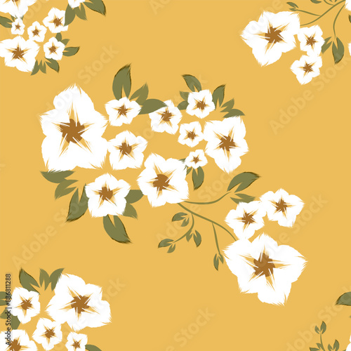 A yellow abstract tropics seamless pattern. Grunge palm trees silhouettes transparent texture background. The white warm Exotic illustration design