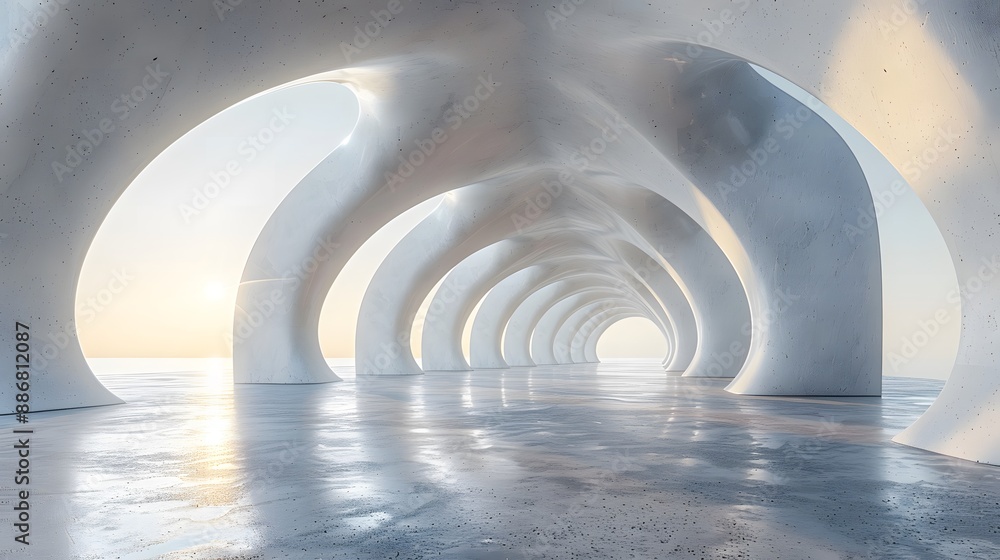Obraz premium abstract 3D Futuristic White Structures Corridor Modern Architectural Geometric structure design