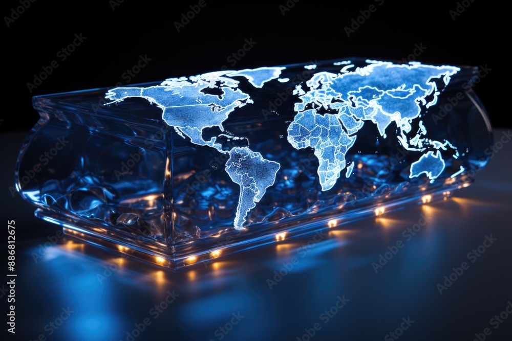 Blue World Map with borders of countries in white background, generative IA
