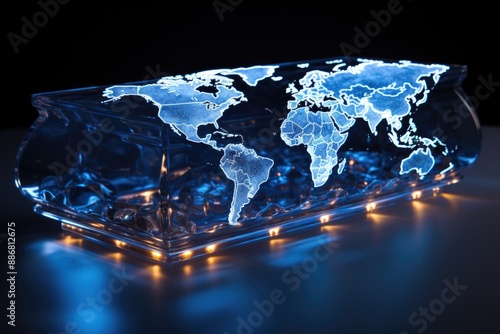 Obraz na płótnie Blue World Map with borders of countries in white background, generative IA w salonie