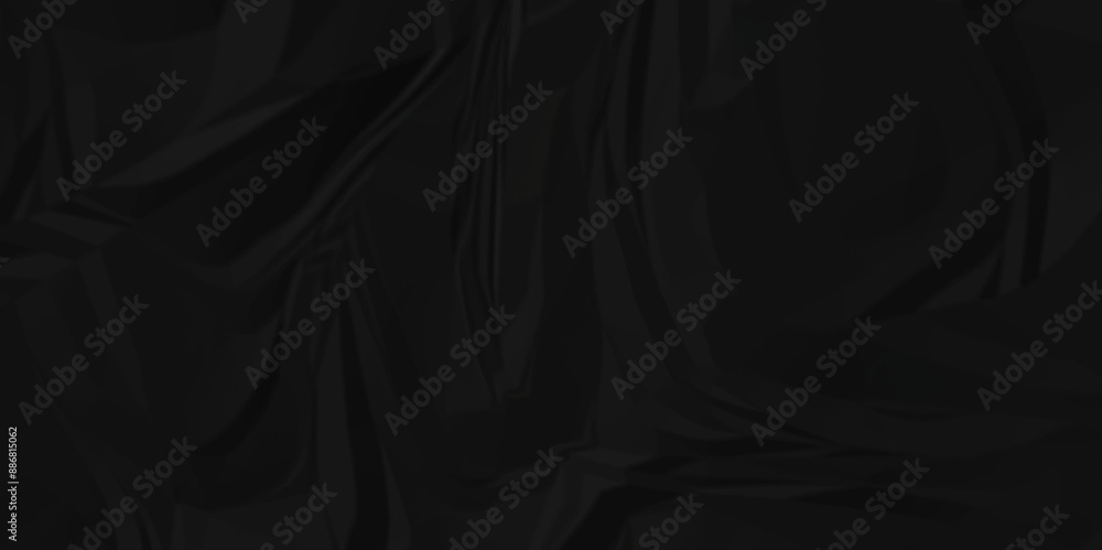 Fototapeta premium Dark black wrinkly backdrop paper background. panorama craft wrinkly paper texture background, crumpled. wrinkle wrap dirty paper crushed texture. 
