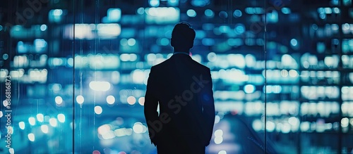 Key businessman at a decisive moment in the business world with a background setting showing a significant shift in operations.