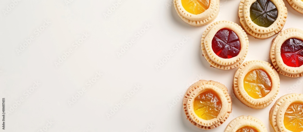 Jelly-filled cookies displayed on a white backdrop with space for adding text or graphics. Jelly-filled cookies displayed on a white backdrop with space for adding text or graphics.