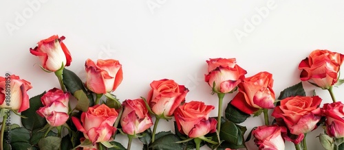 Roses displayed against a white backdrop provide a lovely image with copy space.