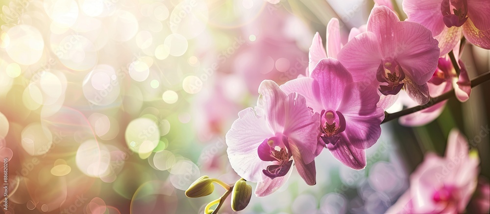 A pink Phalaenopsis or Moth dendrobium Orchid flower in a tropical garden, creating a floral background with selective focus for an agriculture concept design with ample copy space image. A pink Phalaenopsis or Moth dendrobium Orchid flower in a tropical garden, creating a floral background with selective focus for an agriculture concept design with ample copy space image.