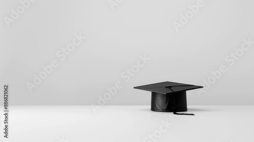 Black academic cap on white background with empty space Concept of graduation