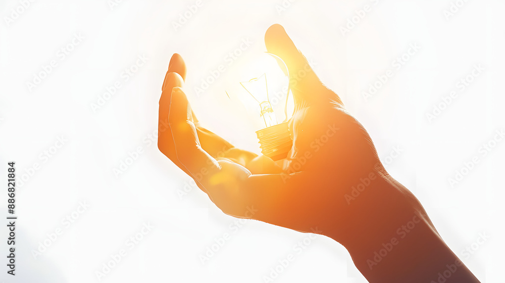 Close up hand of man holding illuminated light in white background. idea, innovation, thinking, and inspiration for business concepts. Cyber digital data idea. Close up hand of man holding illuminated light in white background. idea, innovation, thinking, and inspiration for business concepts. Cyber digital data idea.