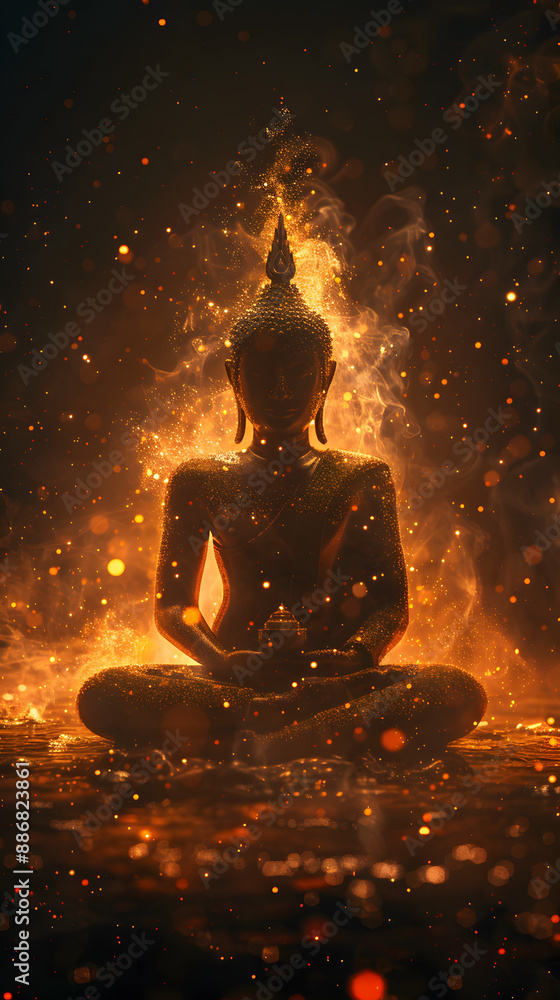 silhouette of Buddha sitting meditating, silhouette of Buddha sitting meditating,