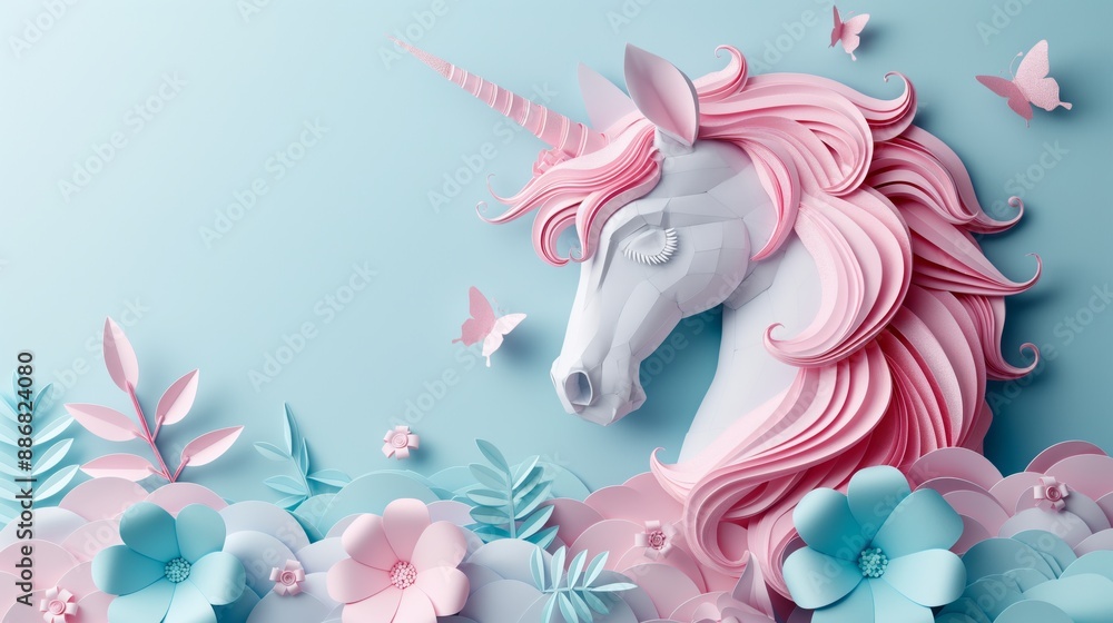 elegance unicorn in enchanted forest, cute paper cut style illustration, nursery baby animal concept, elegance unicorn in enchanted forest, cute paper cut style illustration, nursery baby animal concept,