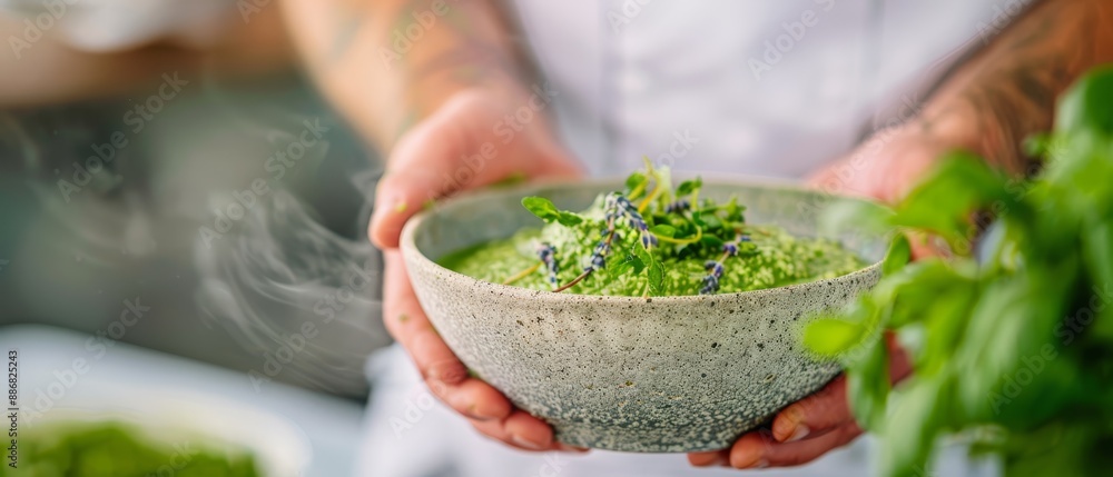A tight shot of an individual grasping a bowl, containing a plant and emitting smoke from its peak A tight shot of an individual grasping a bowl, containing a plant and emitting smoke from its peak
