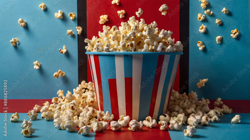 Top view of pile of popcorn snack food for spectator to eat during the entertainment in theater or cinema Top view of pile of popcorn snack food for spectator to eat during the entertainment in theater or cinema