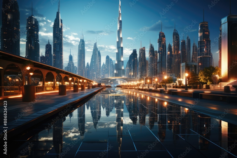 Skyscraper painting at sunset, generative IA Skyscraper painting at sunset, generative IA