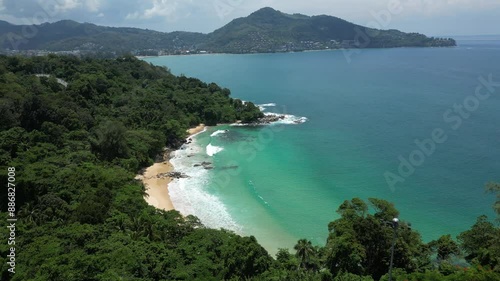 Aerial view of Laem Singh beach in Phuket, Thailand Drone 4k video