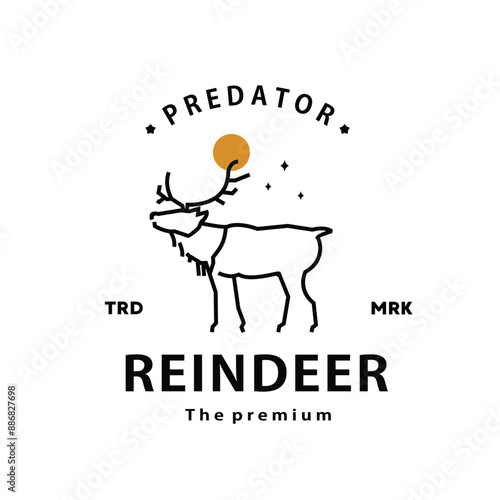 vintage retro hipster reindeer logo vector outline silhouette art icon	
