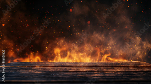 Wooden Floor with Dramatic Flames and Smoke