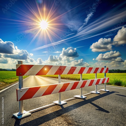 Road Closure at Sunset, Vibrant Landscape, Contrasting Colors, Significance of Obstacles and Challenges