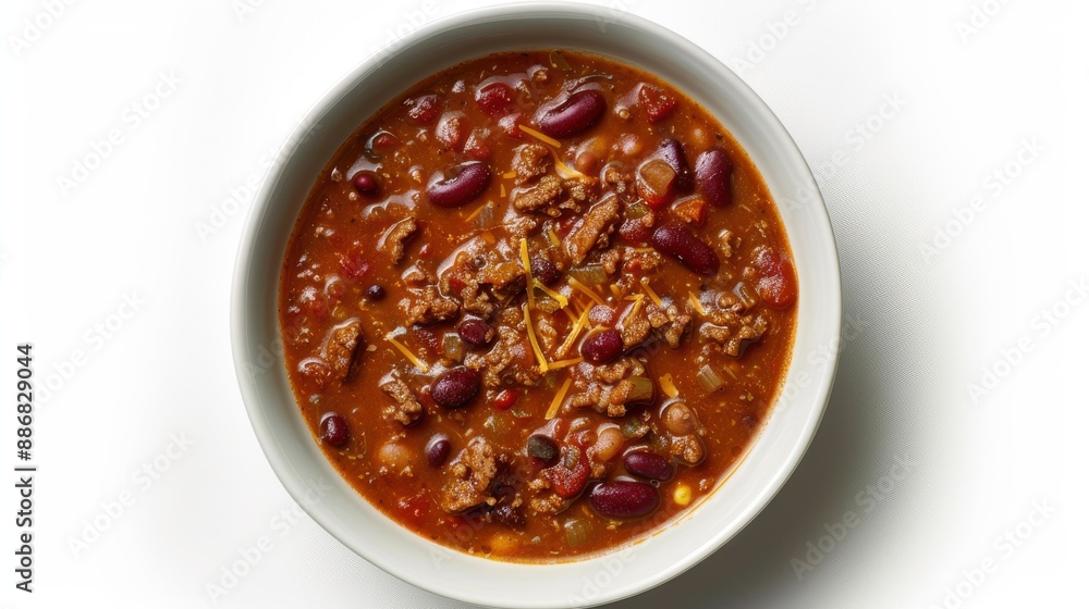 A bowl of chili with beans and cheese A bowl of chili with beans and cheese