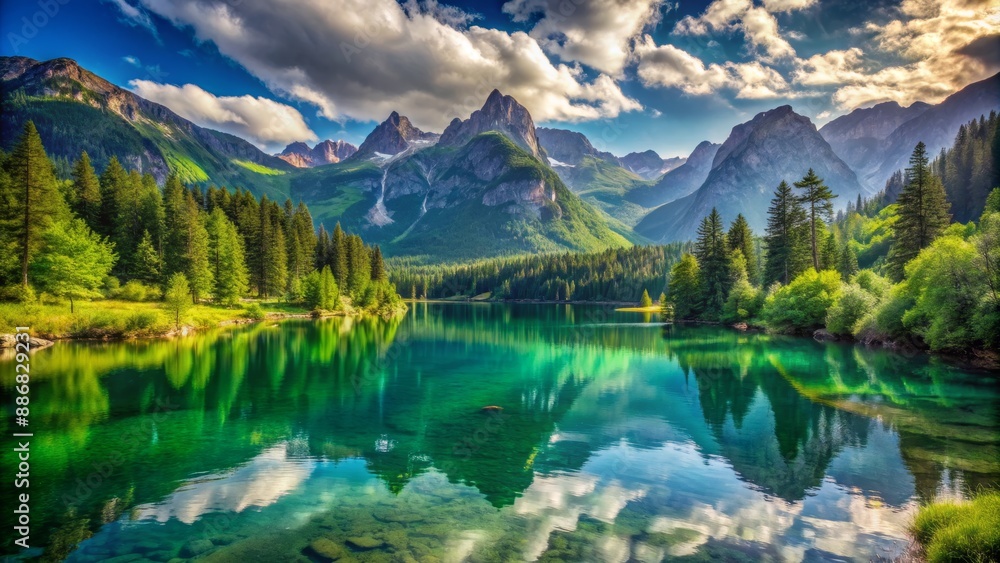 Serene Mountain Lake Reflection, Landscape Photography, Alpine Lake, Nature, Serenity, Mountains , Forest Serene Mountain Lake Reflection, Landscape Photography, Alpine Lake, Nature, Serenity, Mountains , Forest