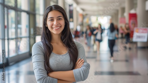 Confident Hispanic Female Student Posing in University Hallway Education, Diversity, Empowerment, Stock Photo for Print, Card, Poster Free Download Confident Hispanic Female Student Posing in University Hallway Education, Diversity, Empowerment, Stock Photo for Print, Card, Poster - GFXLoad