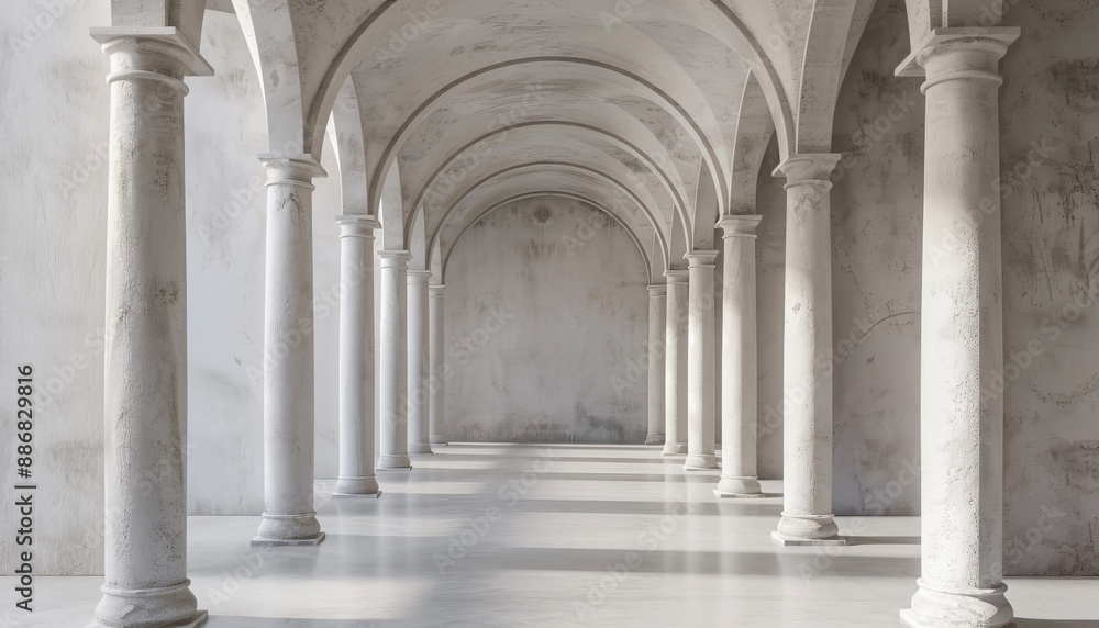 Ultra sharp photo featuring a 3D rendering of an architectural corridor with arch columns inside Ultra sharp photo featuring a 3D rendering of an architectural corridor with arch columns inside